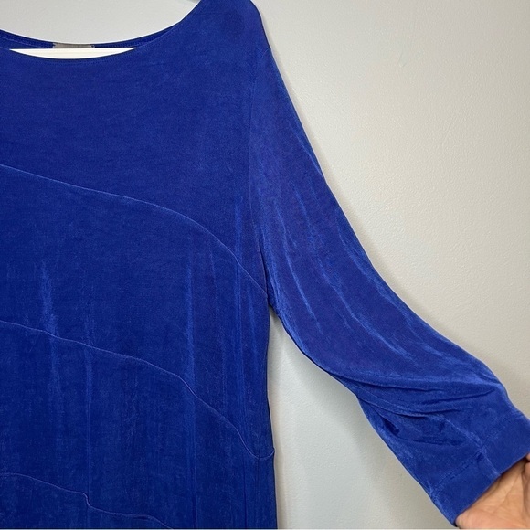 Chico's Liquid Knit Asymmetrical Women's Tunic Cobalt Blue Size L Tiered Slinky - Picture 5 of 8
